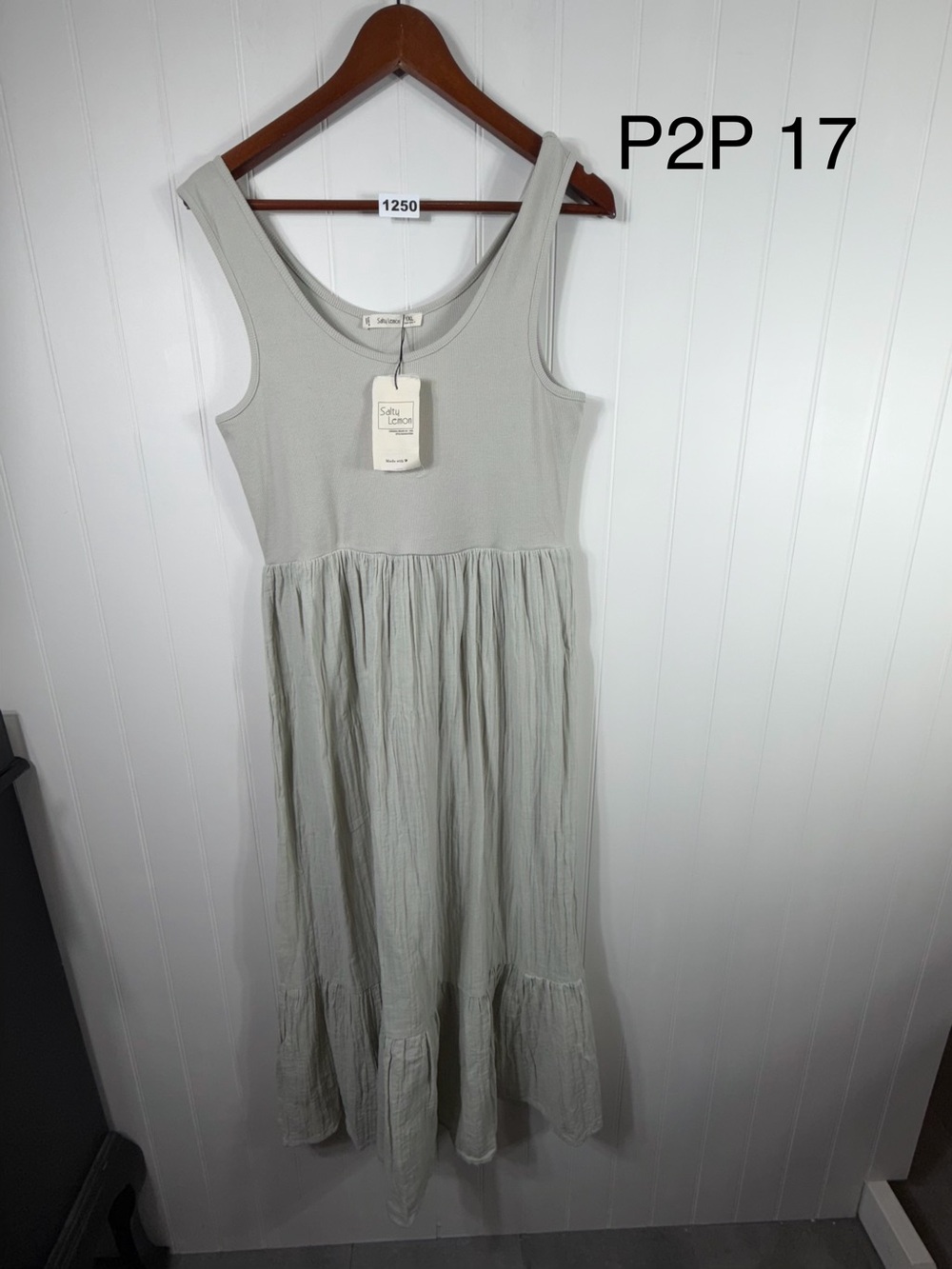 Salty Lemon Ribbed Tank Maxi Dress Artichoke Green Tiered Boho NWT 1XL - Picture 5 of 7